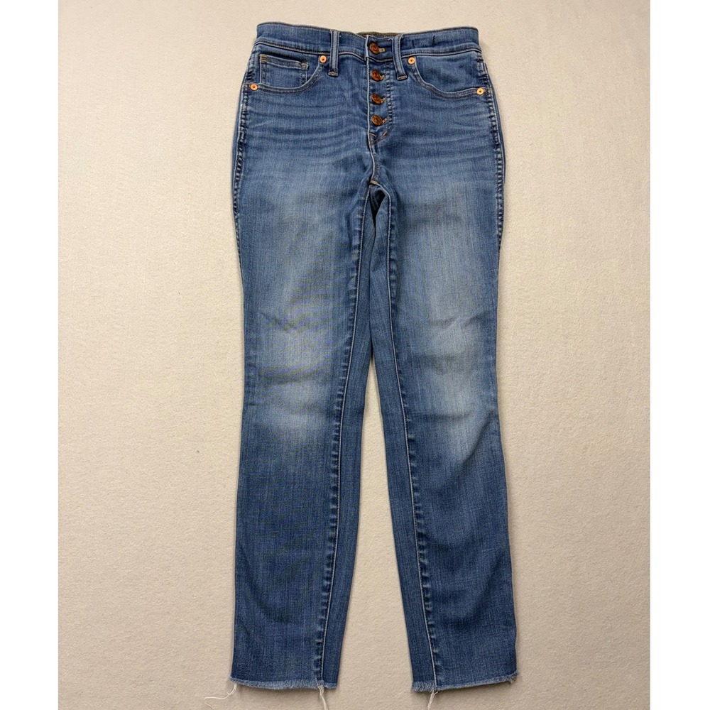 Madewell Skinny Crop Jeans Women 25 Blue 10 High-Rise Button Fly Raw Hem